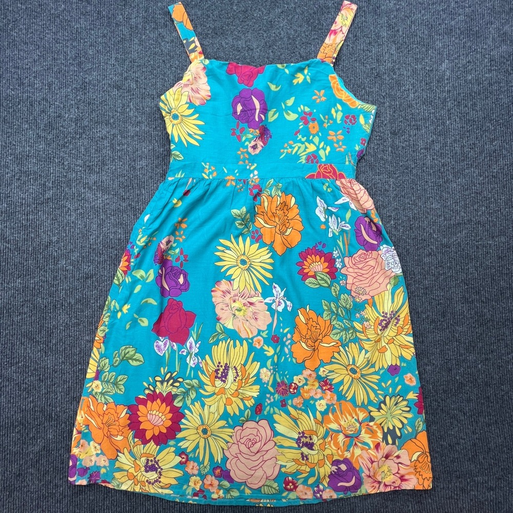 Emmelee Floral Sun Dress Turquoise Blue Ruffle Empire Waist Boho Summer Small - Picture 3 of 6